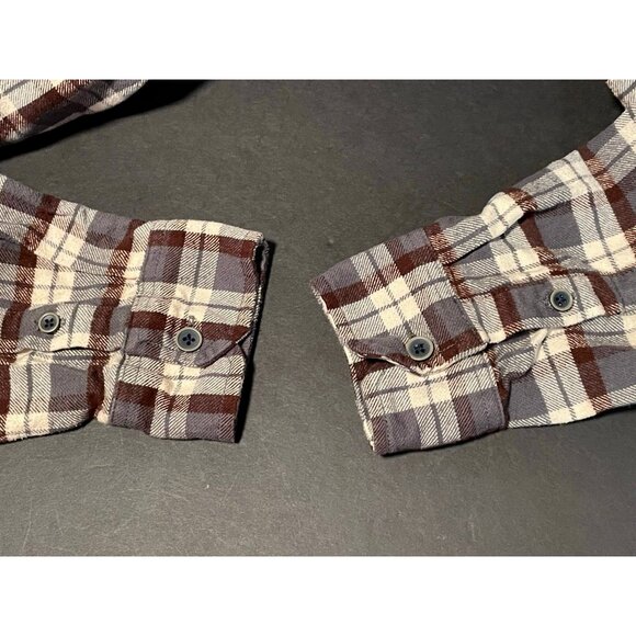 Jach's flannel plaid shirt mens medium long sleeve button striped brown - Picture 8 of 10